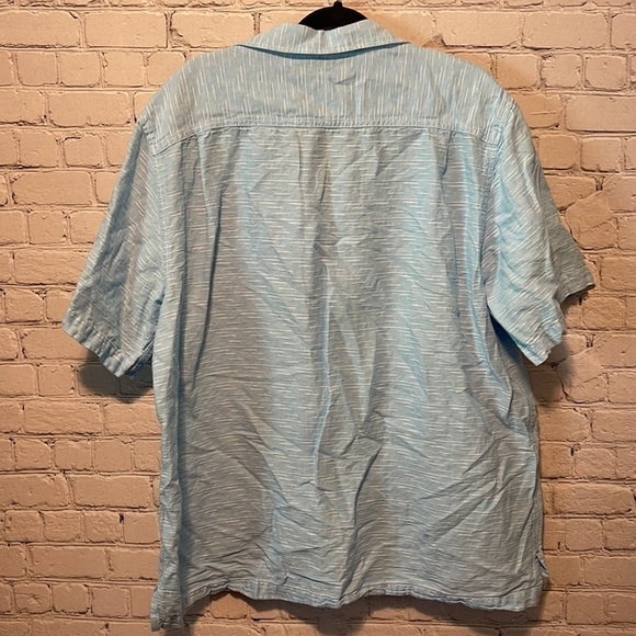 CARIBBEAN Short Sleeve Button Up Linen Cotton Blend Blue Size XL - Picture 4 of 5